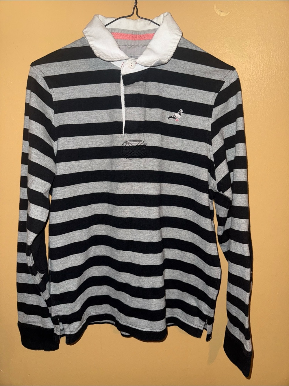 Staple Pigeon black and grey striped long sleeve rugby shirt Size S #skater